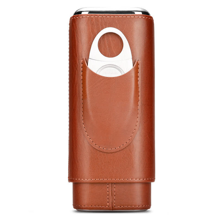 Estuche de cuero para humidor de puros de 3 dedos con cortador de puros