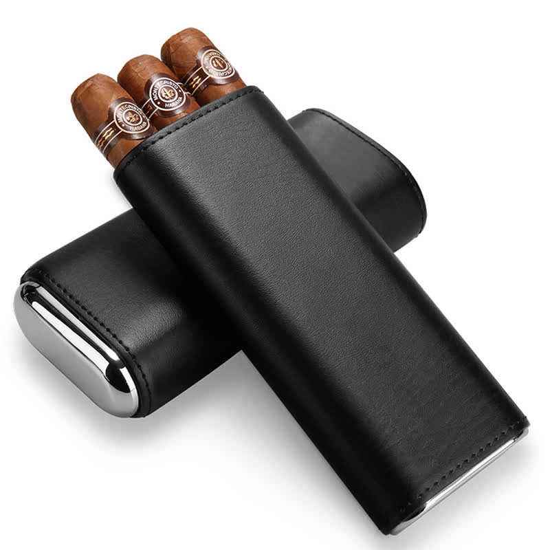 Estuche de cuero para humidor de puros de 3 dedos con cortador de puros