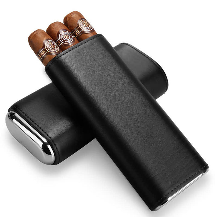 Estuche de cuero para humidor de puros de 3 dedos con cortador de puros