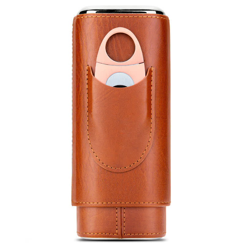 Estuche de cuero para humidor de puros de 3 dedos con cortador de puros