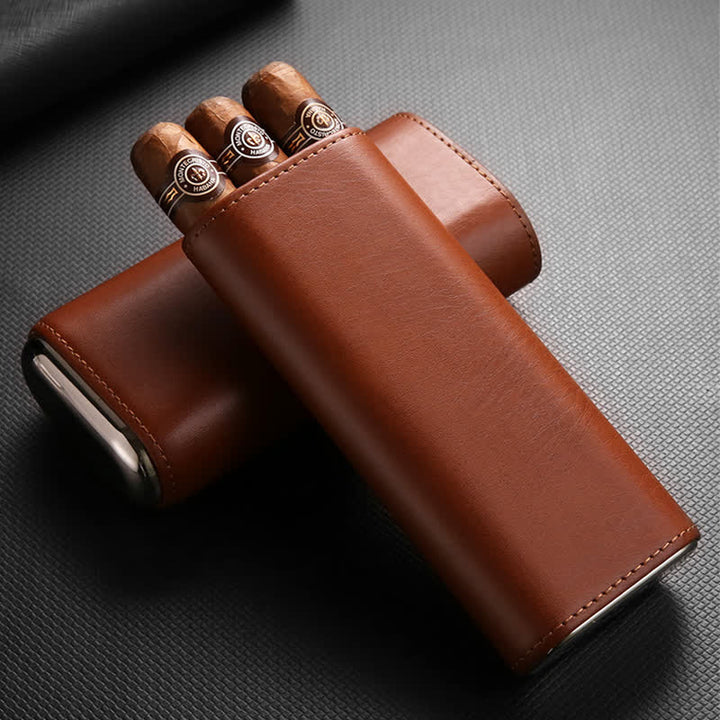 Estuche de cuero para humidor de puros de 3 dedos con cortador de puros
