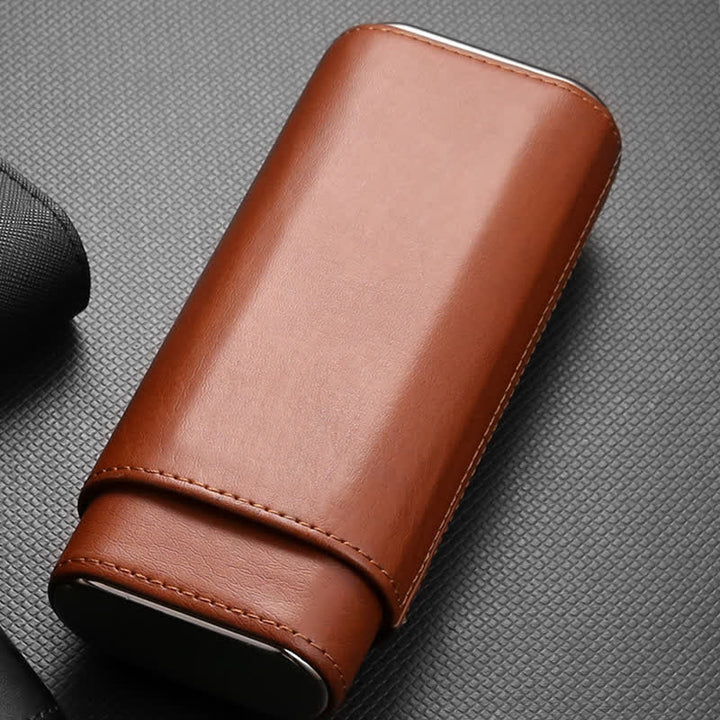 Estuche de cuero para humidor de puros de 3 dedos con cortador de puros