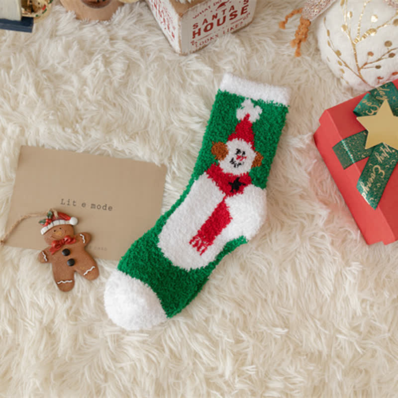 Calcetines navideños de polar coral con diseño de Papá Noel y alce para mujer