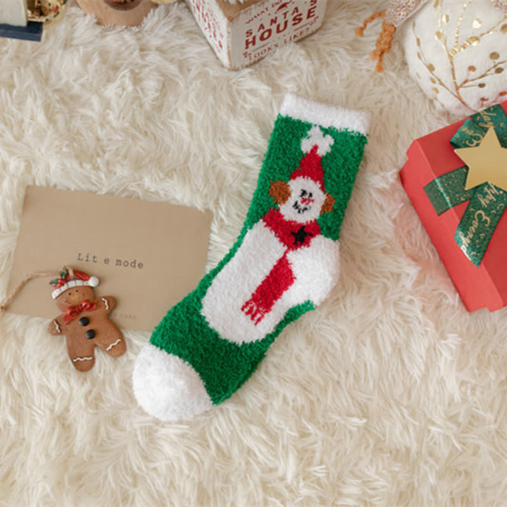 Calcetines navideños de polar coral con diseño de Papá Noel y alce para mujer