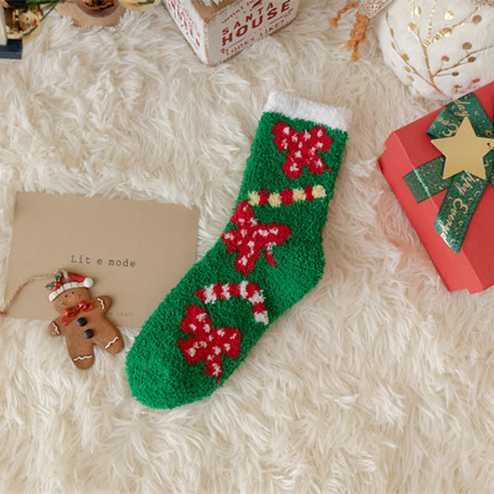 Calcetines navideños de polar coral con diseño de Papá Noel y alce para mujer