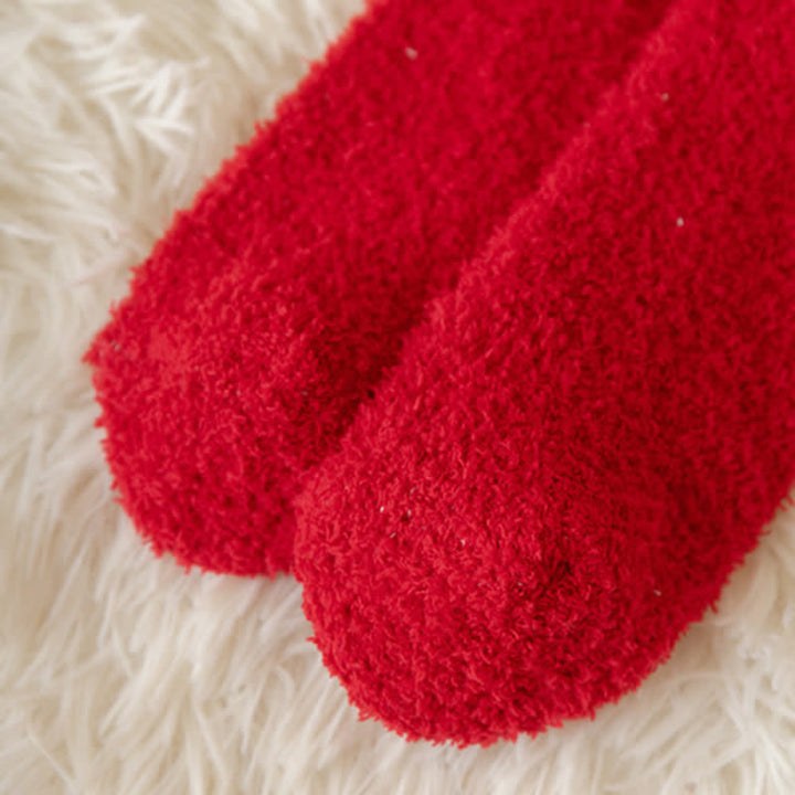 Calcetines navideños de polar coral con diseño de Papá Noel y alce para mujer