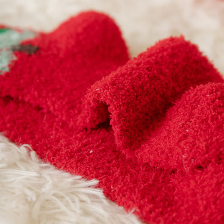 Calcetines navideños de polar coral con diseño de Papá Noel y alce para mujer