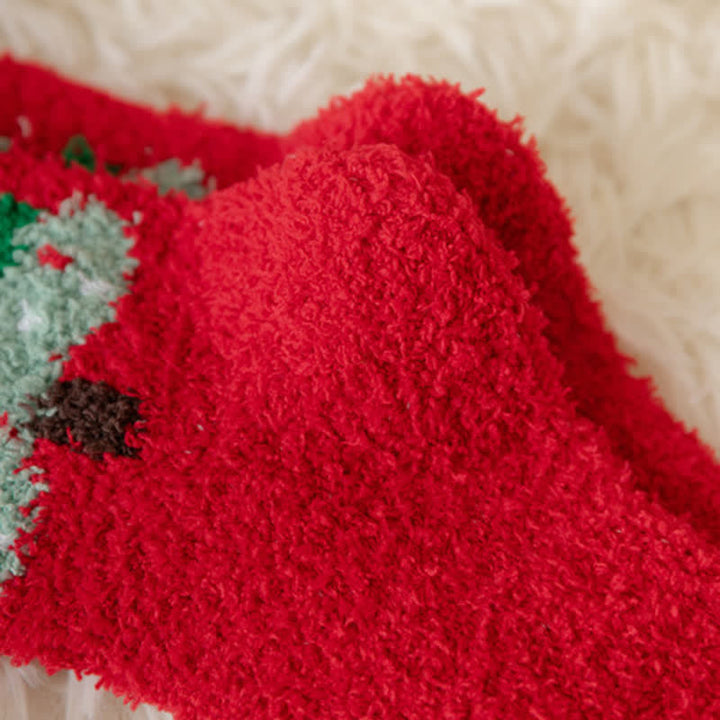 Calcetines navideños de polar coral con diseño de Papá Noel y alce para mujer