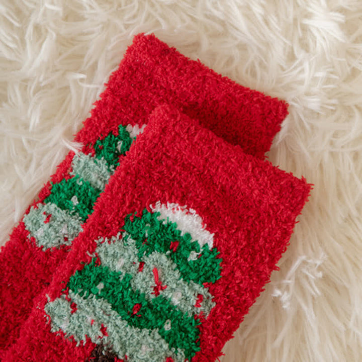 Calcetines navideños de polar coral con diseño de Papá Noel y alce para mujer