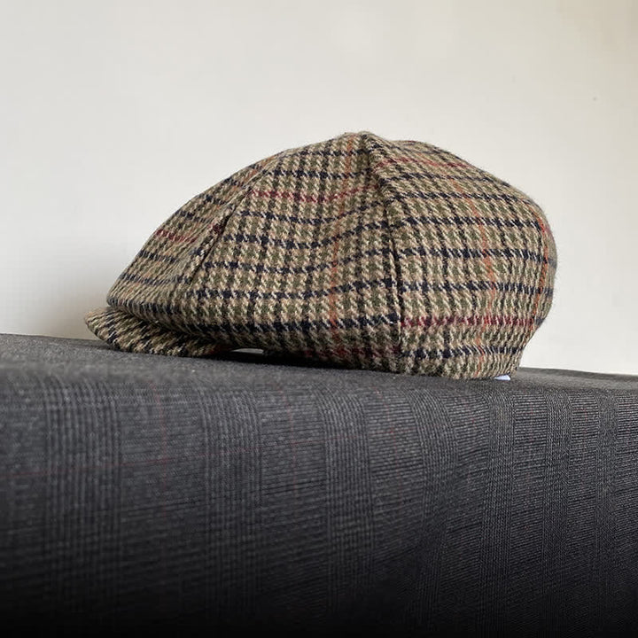 Boina de repartidor de periódicos de tweed a cuadros escoceses en color beige