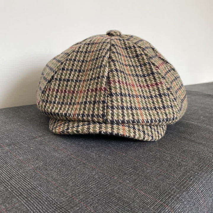 Boina de repartidor de periódicos de tweed a cuadros escoceses en color beige