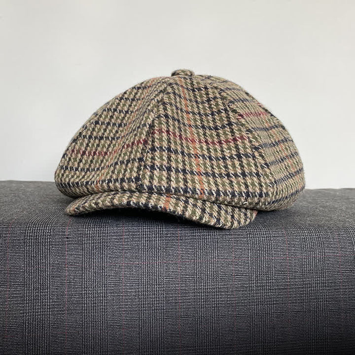 Boina de repartidor de periódicos de tweed a cuadros escoceses en color beige