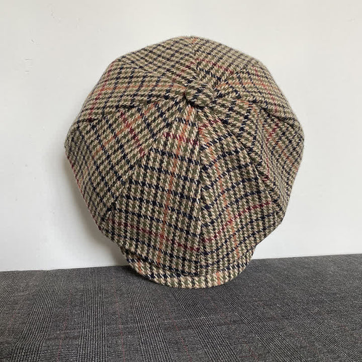 Boina de repartidor de periódicos de tweed a cuadros escoceses en color beige