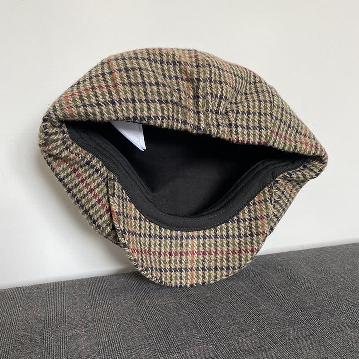 Boina de repartidor de periódicos de tweed a cuadros escoceses en color beige