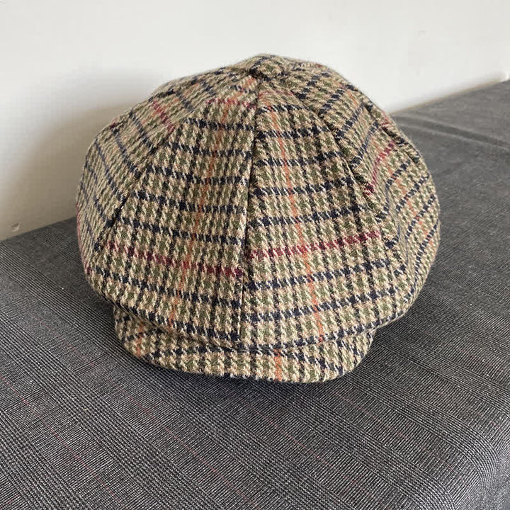 Boina de repartidor de periódicos de tweed a cuadros escoceses en color beige
