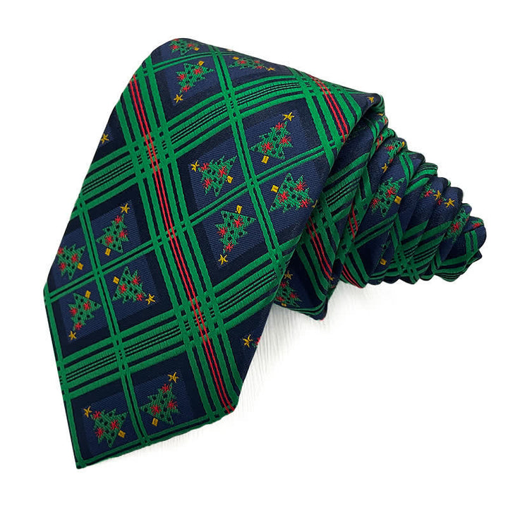 Corbata de cuadros a rayas con copos de nieve navideños para hombre