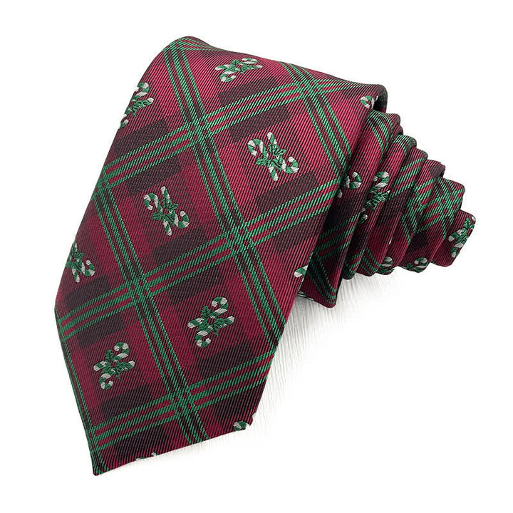 Corbata de cuadros a rayas con copos de nieve navideños para hombre