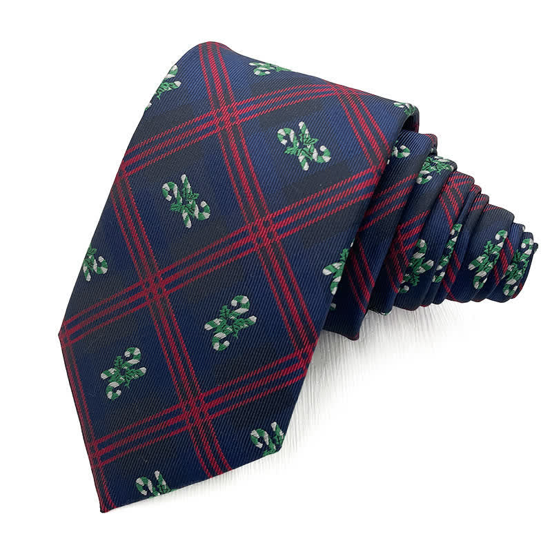 Corbata de cuadros a rayas con copos de nieve navideños para hombre