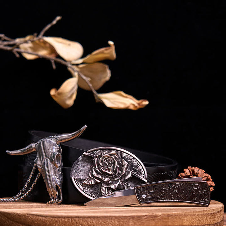 Conjunto de colgante de toro de cuernos largos con hebilla de cuchillo oculto de Western Gadget DIY