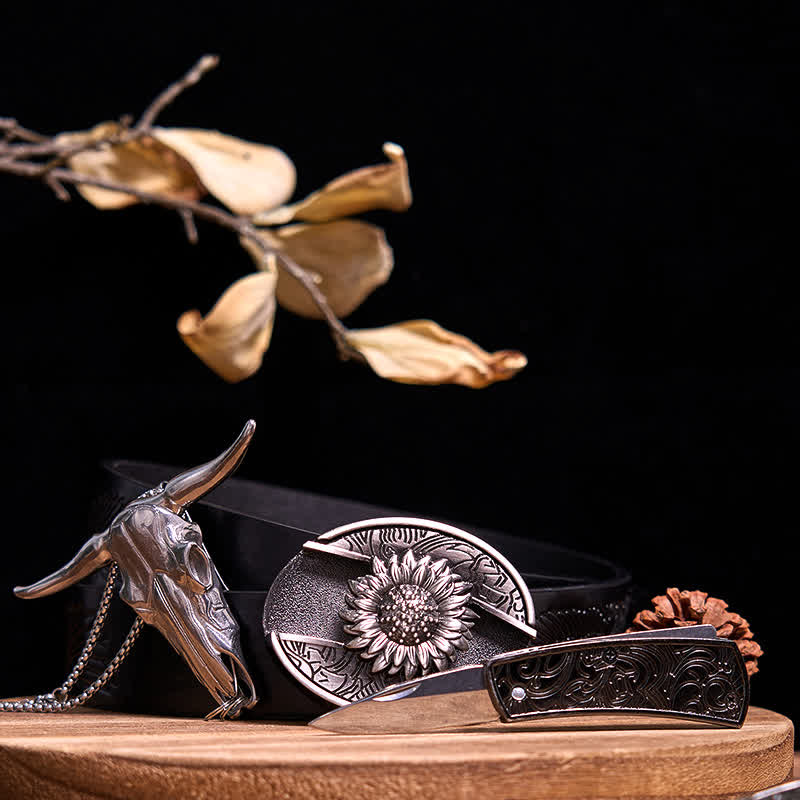Conjunto de colgante de toro de cuernos largos con hebilla de cuchillo oculto de Western Gadget DIY