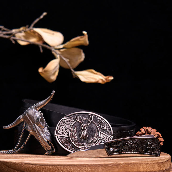 Conjunto de colgante de toro de cuernos largos con hebilla de cuchillo oculto de Western Gadget DIY