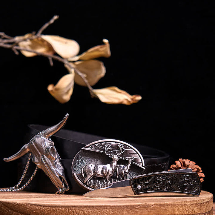 Conjunto de colgante de toro de cuernos largos con hebilla de cuchillo oculto de Western Gadget DIY
