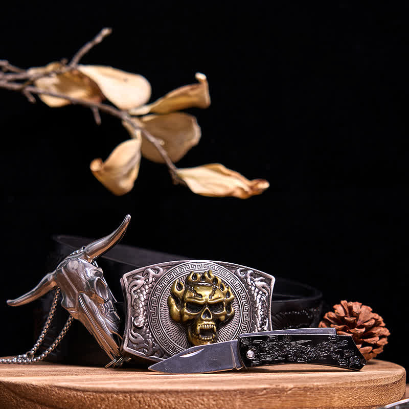 Conjunto de colgante de toro de cuernos largos con hebilla de cuchillo oculto de Western Gadget DIY