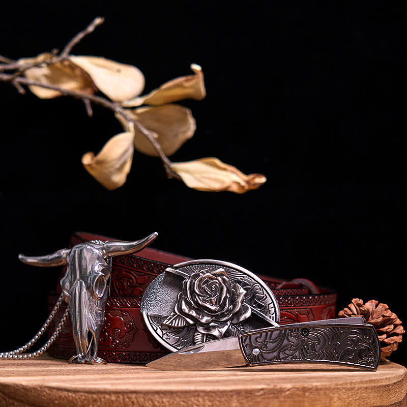 Conjunto de colgante de toro de cuernos largos con hebilla de cuchillo oculto de Western Gadget DIY