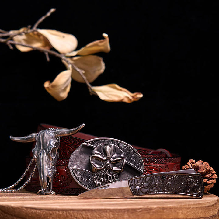 Conjunto de colgante de toro de cuernos largos con hebilla de cuchillo oculto de Western Gadget DIY