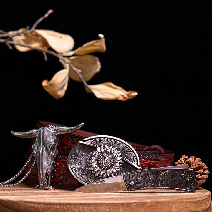 Conjunto de colgante de toro de cuernos largos con hebilla de cuchillo oculto de Western Gadget DIY