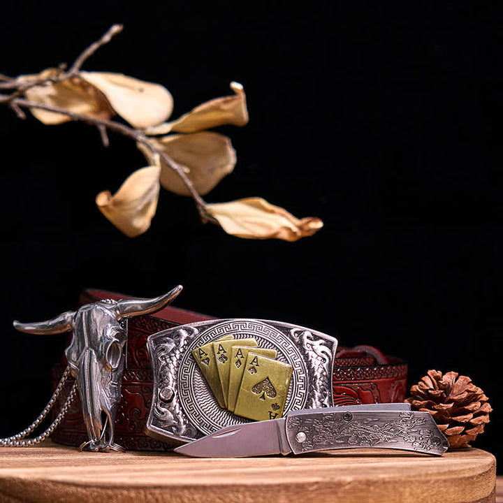 Conjunto de colgante de toro de cuernos largos con hebilla de cuchillo oculto de Western Gadget DIY