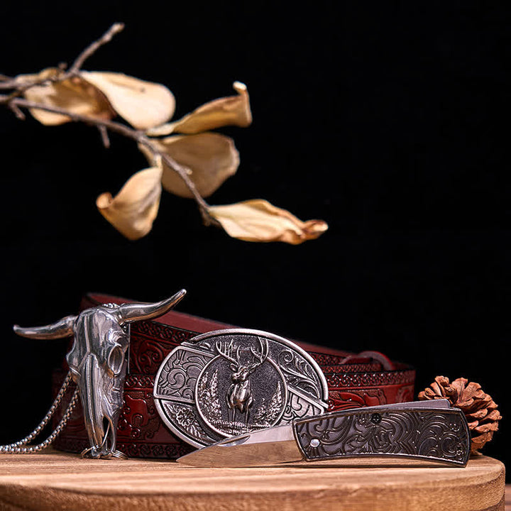 Conjunto de colgante de toro de cuernos largos con hebilla de cuchillo oculto de Western Gadget DIY