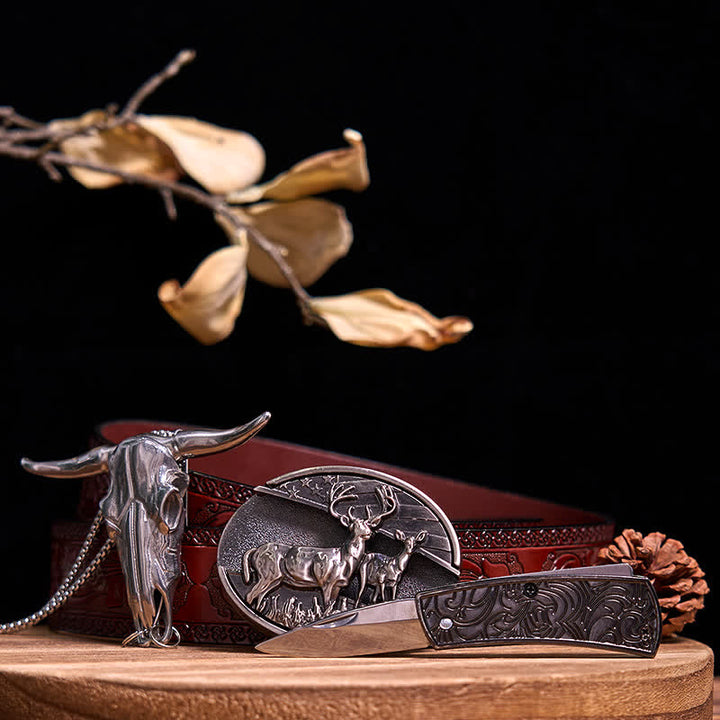 Conjunto de colgante de toro de cuernos largos con hebilla de cuchillo oculto de Western Gadget DIY