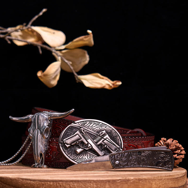 Conjunto de colgante de toro de cuernos largos con hebilla de cuchillo oculto de Western Gadget DIY