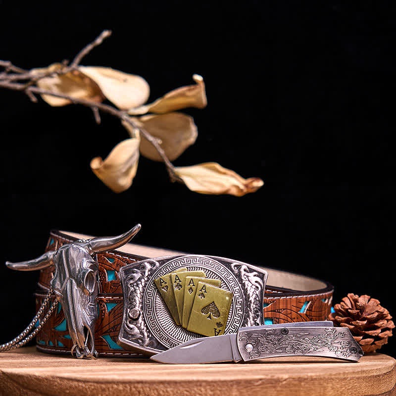 Conjunto de colgante de toro de cuernos largos con hebilla de cuchillo oculto de Western Gadget DIY