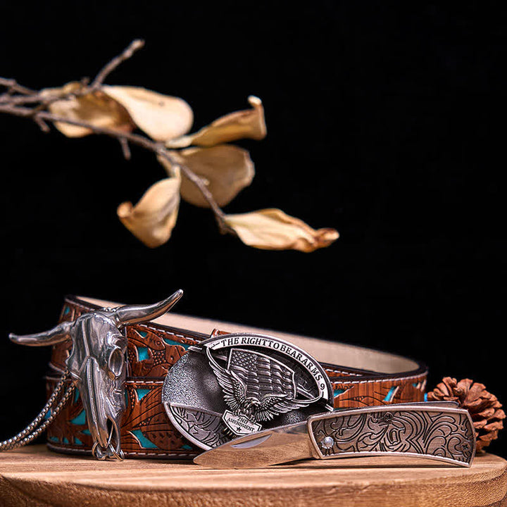 Conjunto de colgante de toro de cuernos largos con hebilla de cuchillo oculto de Western Gadget DIY