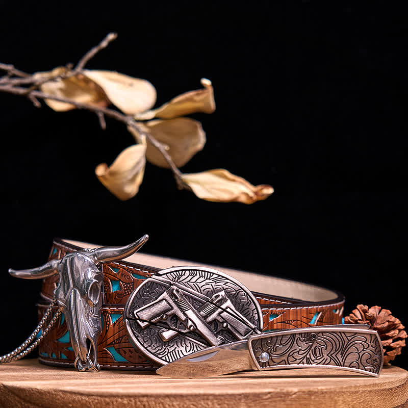 Conjunto de colgante de toro de cuernos largos con hebilla de cuchillo oculto de Western Gadget DIY