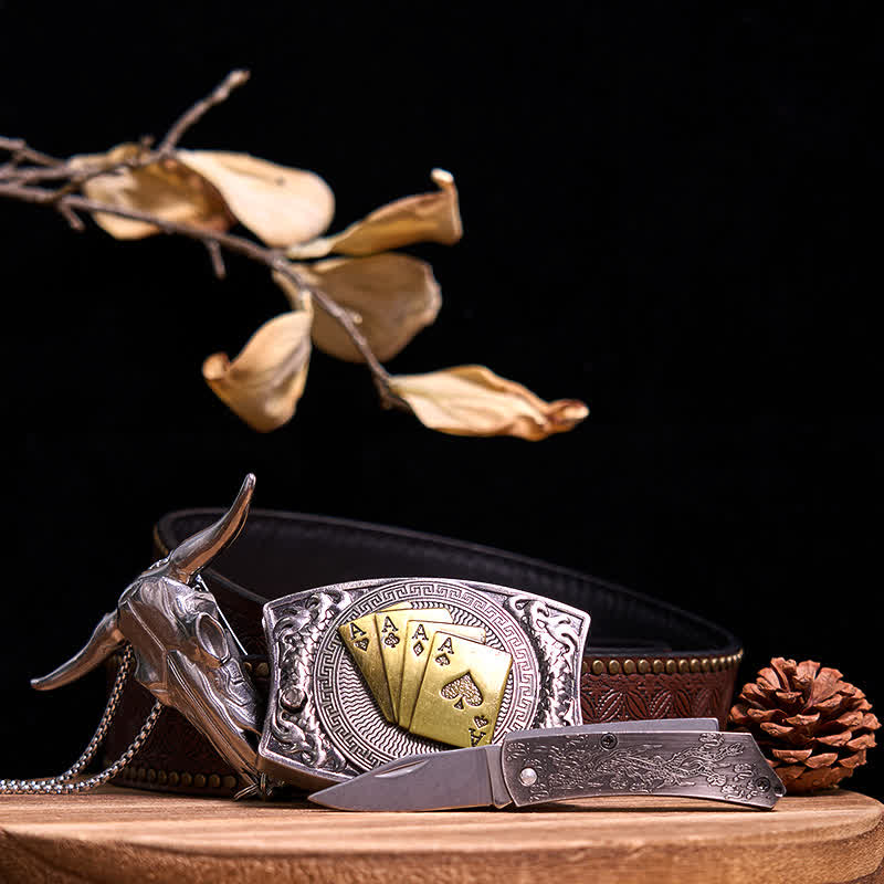 Conjunto de colgante de toro de cuernos largos con hebilla de cuchillo oculto de Western Gadget DIY