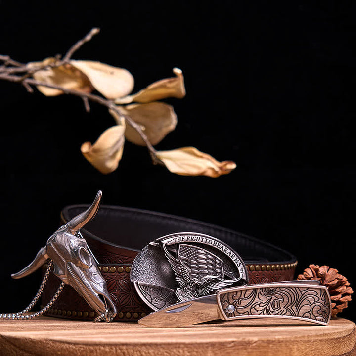 Conjunto de colgante de toro de cuernos largos con hebilla de cuchillo oculto de Western Gadget DIY