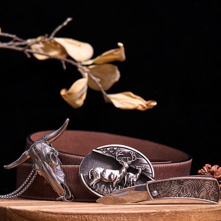 Conjunto de colgante de toro de cuernos largos con hebilla de cuchillo oculto de Western Gadget DIY