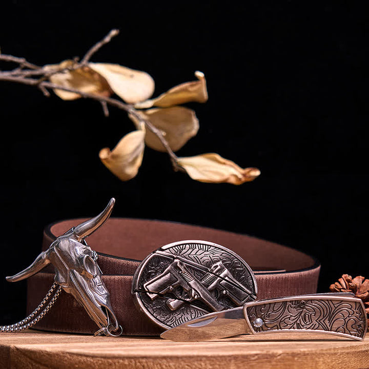 Conjunto de colgante de toro de cuernos largos con hebilla de cuchillo oculto de Western Gadget DIY