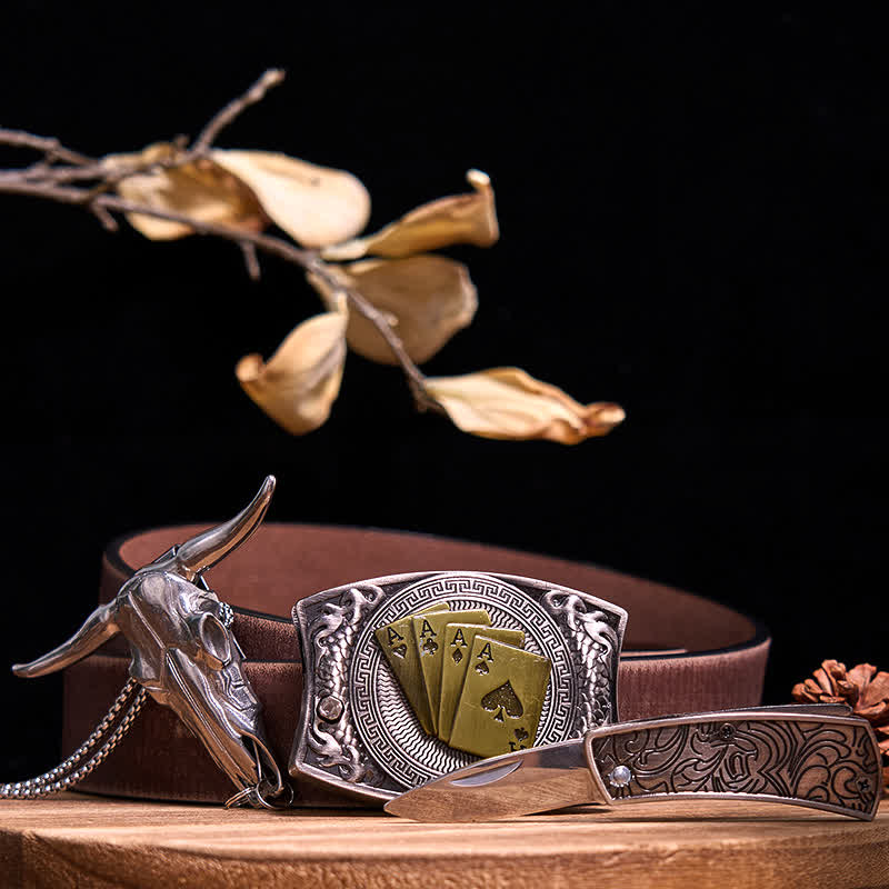 Conjunto de colgante de toro de cuernos largos con hebilla de cuchillo oculto de Western Gadget DIY