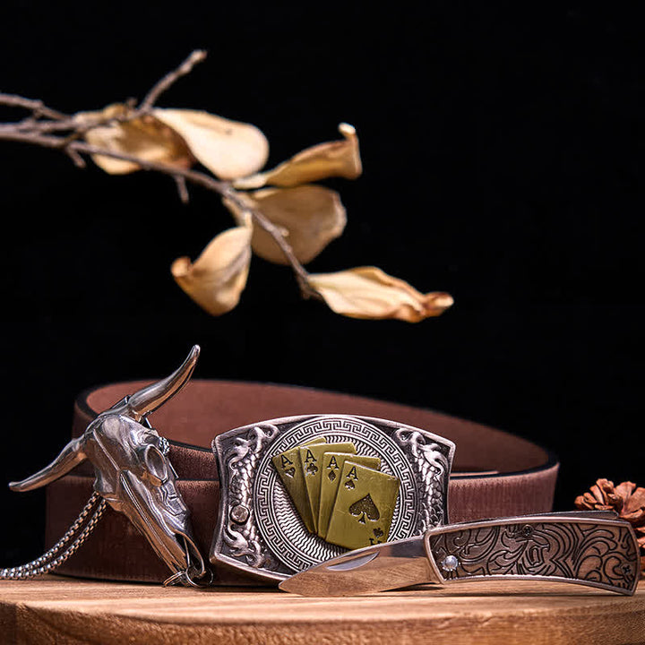 Conjunto de colgante de toro de cuernos largos con hebilla de cuchillo oculto de Western Gadget DIY