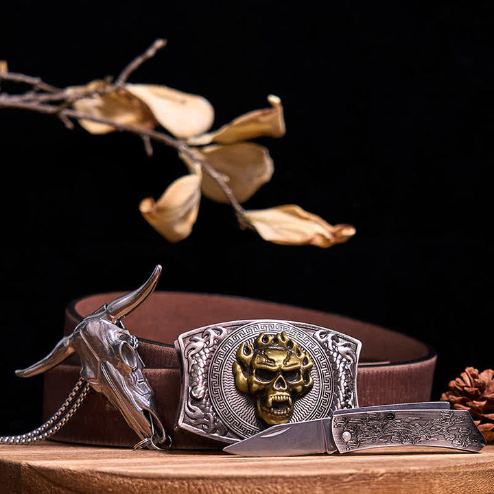Conjunto de colgante de toro de cuernos largos con hebilla de cuchillo oculto de Western Gadget DIY