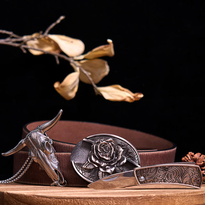 Conjunto de colgante de toro de cuernos largos con hebilla de cuchillo oculto de Western Gadget DIY
