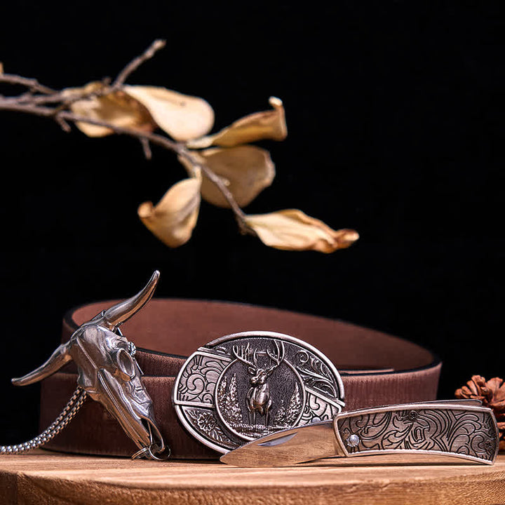 Conjunto de colgante de toro de cuernos largos con hebilla de cuchillo oculto de Western Gadget DIY