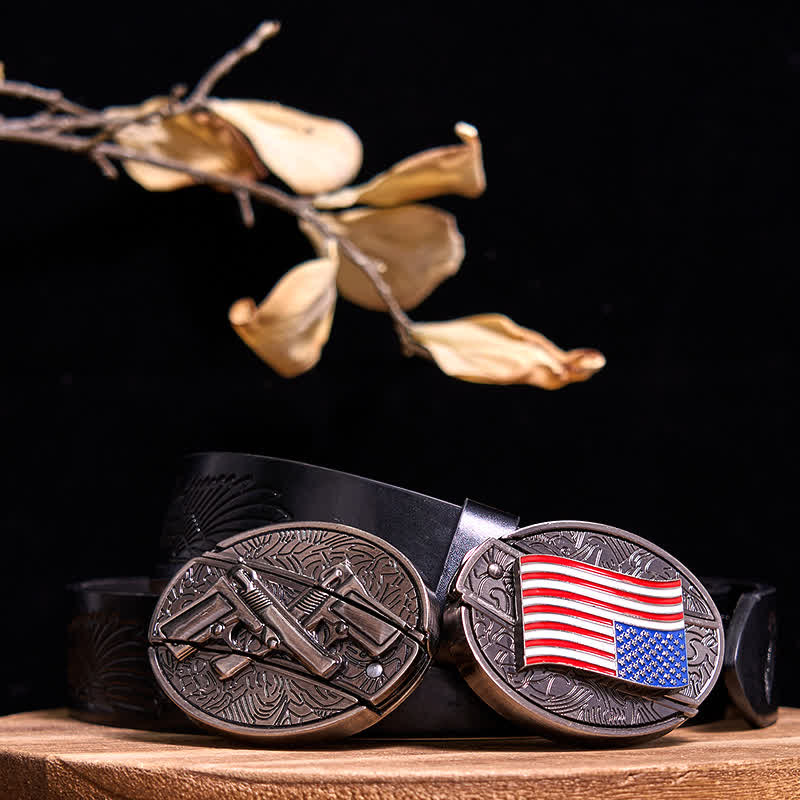 Conjunto de hebillas para cuchillos ocultos con dos pistolas y bandera de EE. UU.