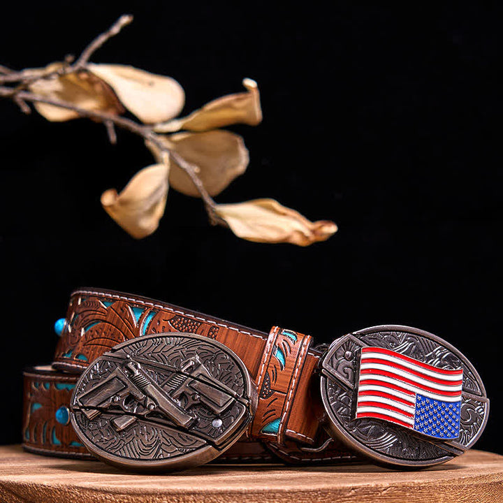 Conjunto de hebillas para cuchillos ocultos con dos pistolas y bandera de EE. UU.