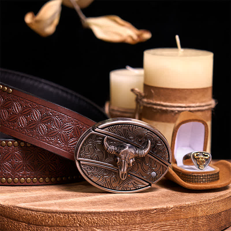 Juego de hebillas de cinturón con forma de cuchillo oculto, estilo retro, con anilla de toro, para armar uno mismo.