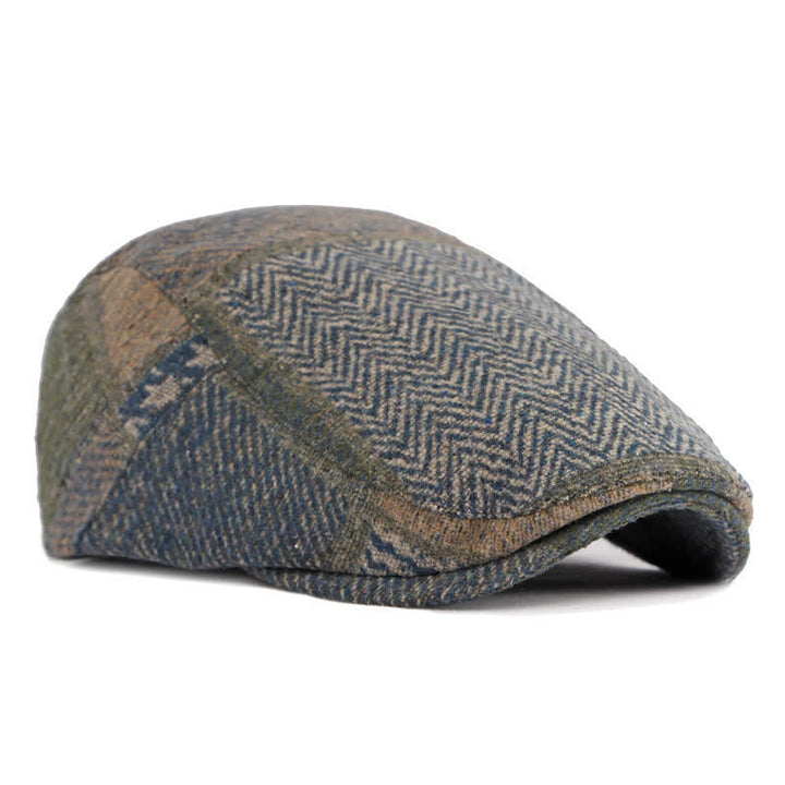 Boina de tweed con espiga y costura de patchwork